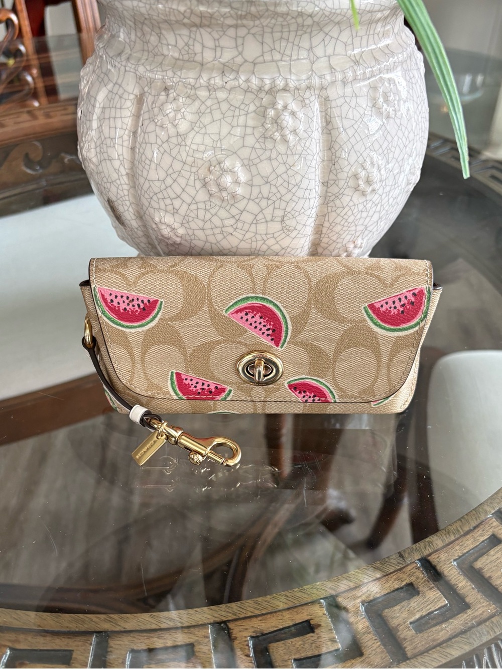 🤎🩷COACH SIGNATURE CANVAS & LEATHER VIBRANT FESTIVE WATERMELON SUNGLASS CASE!🤎🩷